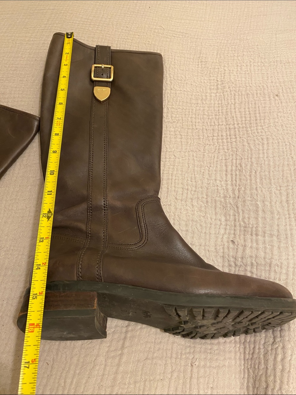 COACH Brown Leather Riding Boots with Gold Buckle. Size 7 - Picture 4 of 7